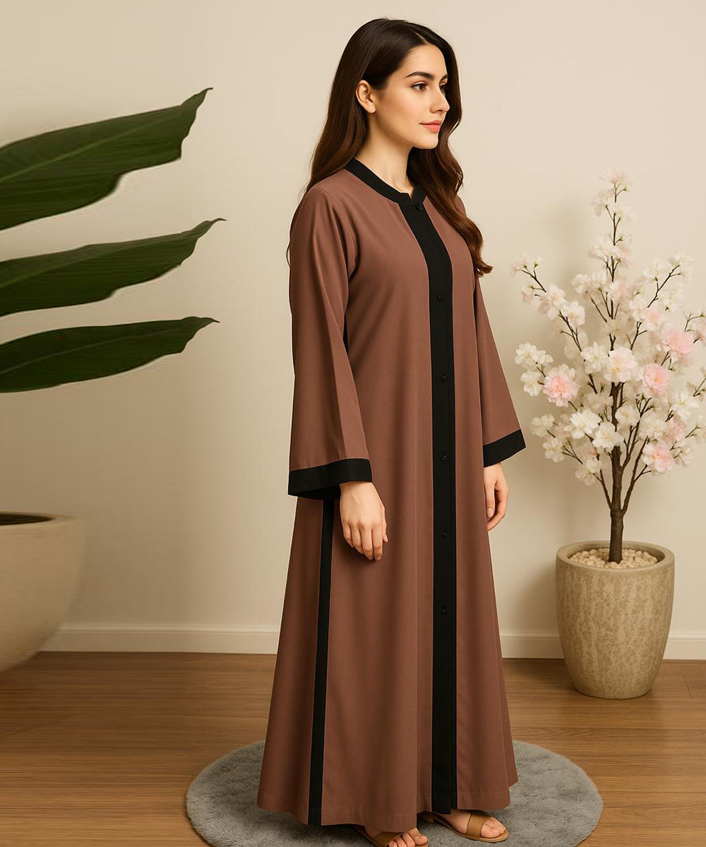 Front Open Button With Stoler, Black and Dust Brown