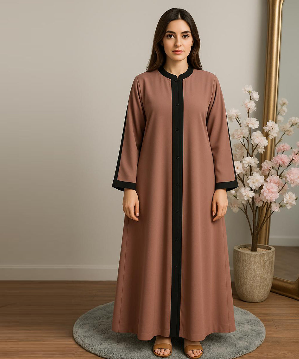 Front Open Button With Stoler, Black and Dust Brown