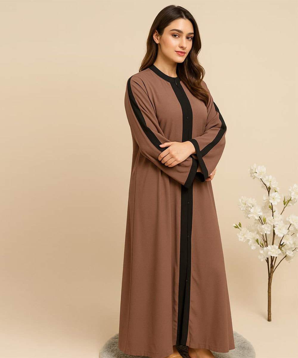 Front Open Button With Stoler, Black and Dust Brown
