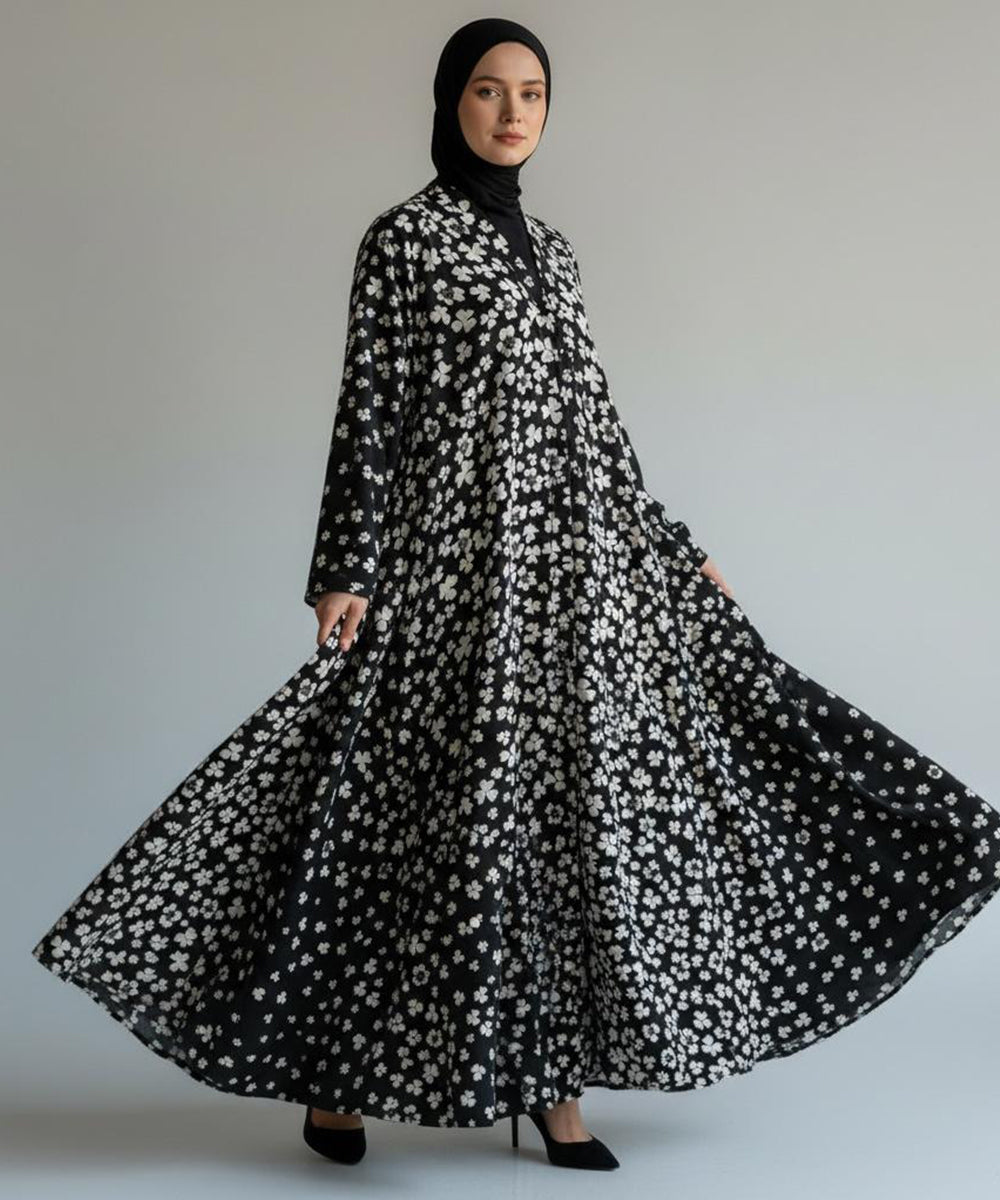Front Open Full-length Abaya with Elegant Flare Abaya