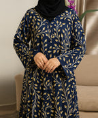 Front Open Printed Abaya Blue