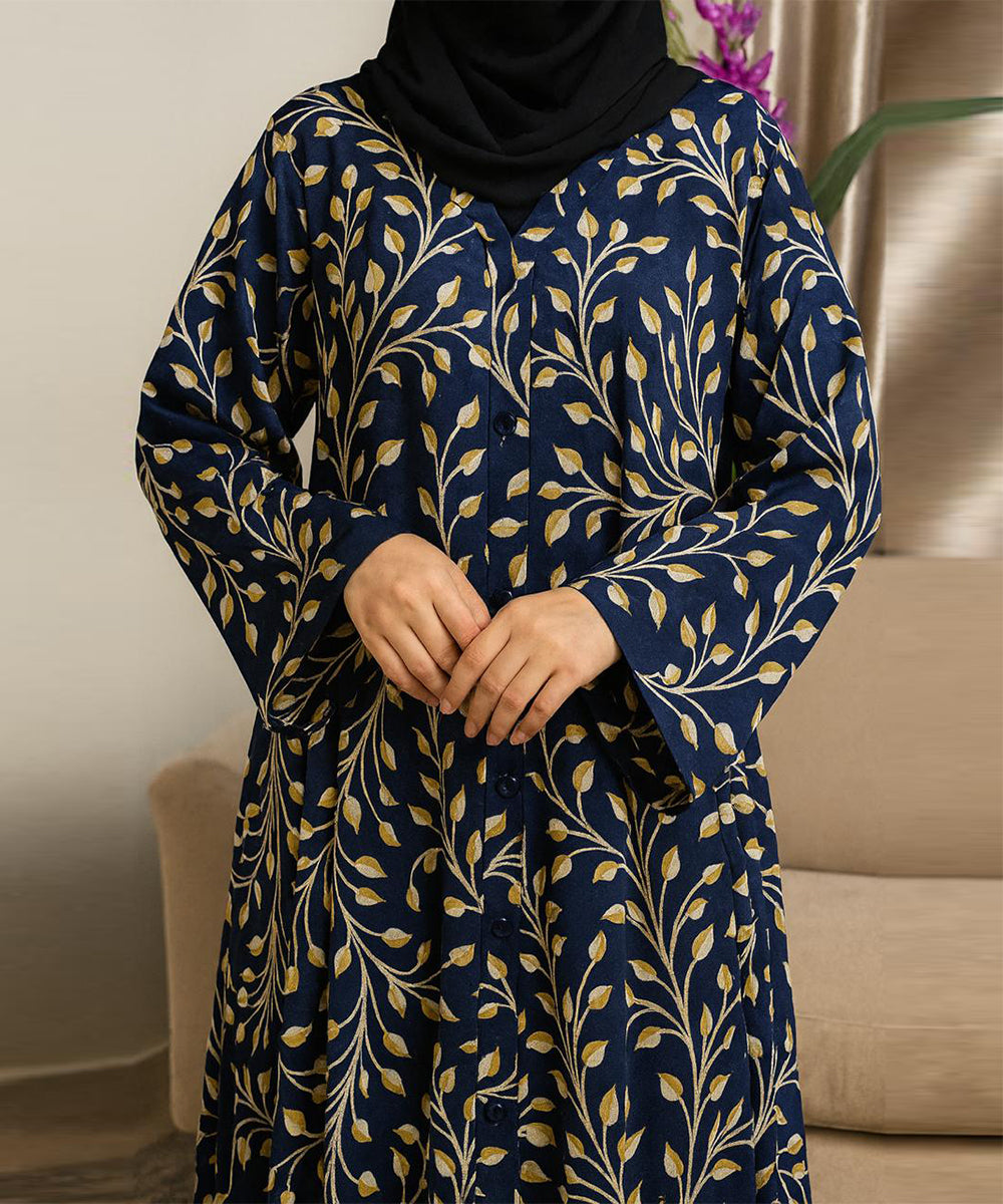 Front Open Printed Abaya Blue
