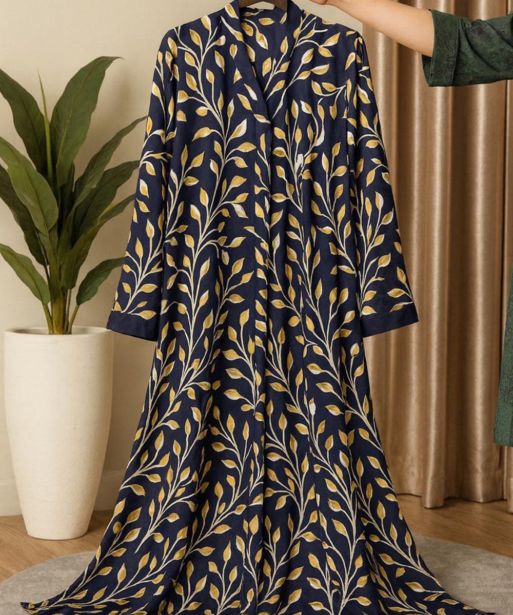 Front Open Printed Abaya Blue
