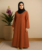 Front Open Printed Abaya Rust