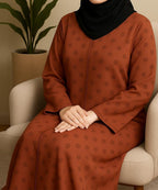Front Open Printed Abaya Rust