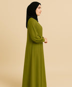 Front Open Puff/Balloon Sleeves w Cuffs Abaya Olive Green
