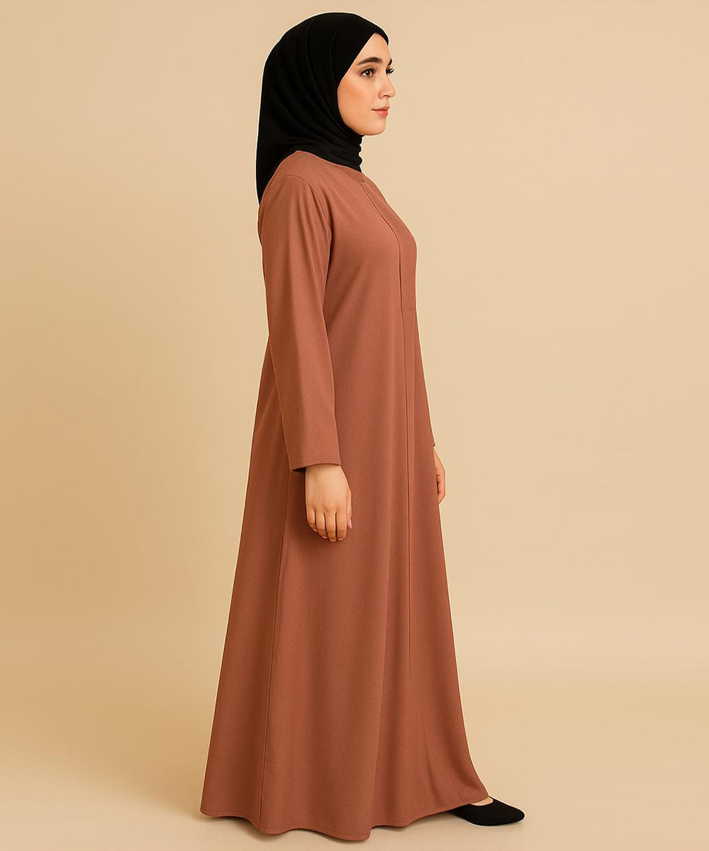 Front Open Straight-Cut Button-Down Abaya Dusty Rose Light Brownish-Pink Shade