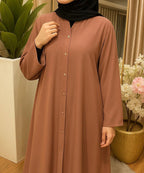 Front Open Straight-Cut Button-Down Abaya Dusty Rose Light Brownish-Pink Shade