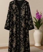 Front Open Printed Abaya Black