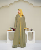 Front Vertical Panels Abaya Yellow & Green With Hijab
