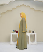 Front Vertical Panels Abaya Yellow & Green With Hijab