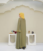 Front Vertical Panels Abaya Yellow & Green With Hijab