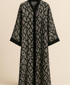 Front Open Abaya Snake Print Pattern in Black & Grey