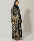 Full Length Silhouette with Fall Abaya Black w bold beige Floral Print