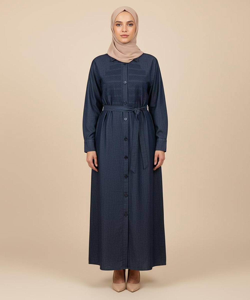 Jeans Stuff Front Button-Down Abaya with a Timeless Design