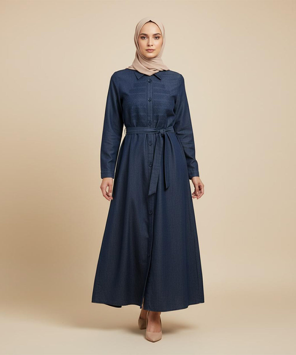 Jeans Stuff Front Button-Down Abaya with a Timeless Design