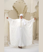 Kaftan Style Loose-Fit Abaya with Wide Batwing Sleeves Pure White With Stoller & Hijab