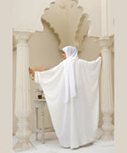 Kaftan Style Loose-Fit Abaya with Wide Batwing Sleeves Pure White With Stoller & Hijab