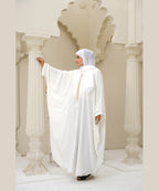 Kaftan Style Loose-Fit Abaya with Wide Batwing Sleeves Pure White With Stoller & Hijab
