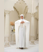 Kaftan Style Loose-Fit Abaya with Wide Batwing Sleeves Pure White With Stoller & Hijab