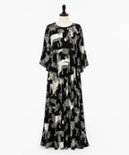 Leafy Print Abaya (V Shoulder Cut) Black
