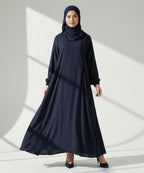 Modest Flowy Silhouette Abaya With Straight Gheera Navy Blue