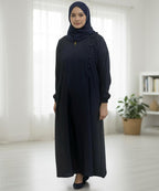 Modest Flowy Silhouette Abaya With Straight Gheera Navy Blue