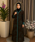 Front Open Abaya Dark Brown with Teal Detailing