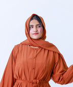 Plates Design Open Abaya Rust
