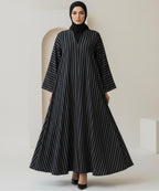 Premium Black & Grey Vertical Stripes Design Button Front Open Abaya
