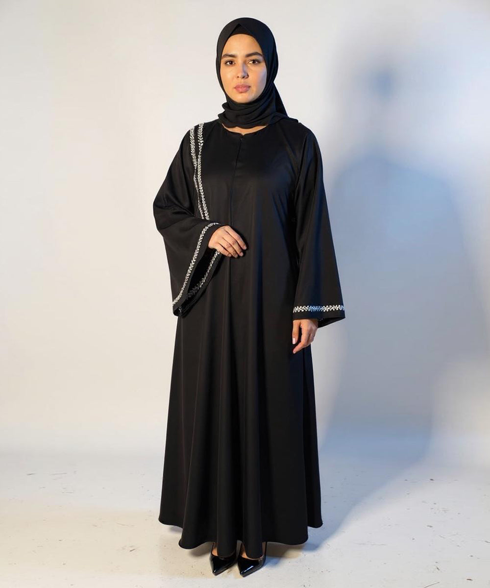 Premium Quality Embroidered Abaya Graceful Fall with Soft Fabric With Stoller Black