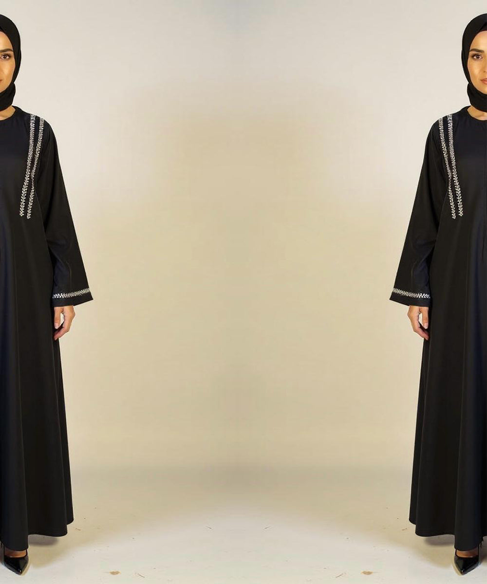 Premium Quality Embroidered Abaya Graceful Fall with Soft Fabric With Stoller Black
