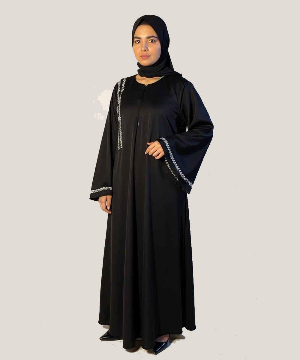 Premium Quality Embroidered Abaya Graceful Fall with Soft Fabric With Stoller Black