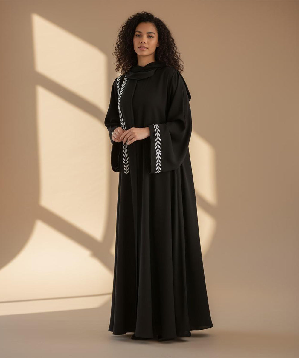 Premium Quality Embroidered Abaya Graceful Fall with Soft Fabric With Stoller Black