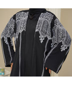 Printed Open Classic Black Base Abaya With Stoller