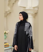 Printed Open Classic Black Base Abaya With Stoller