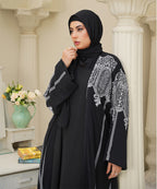 Printed Open Classic Black Base Abaya With Stoller