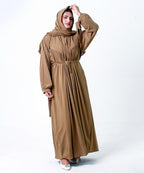 Sahara Plates Design Open Abaya with Hijab and Niqab Khaki Brown