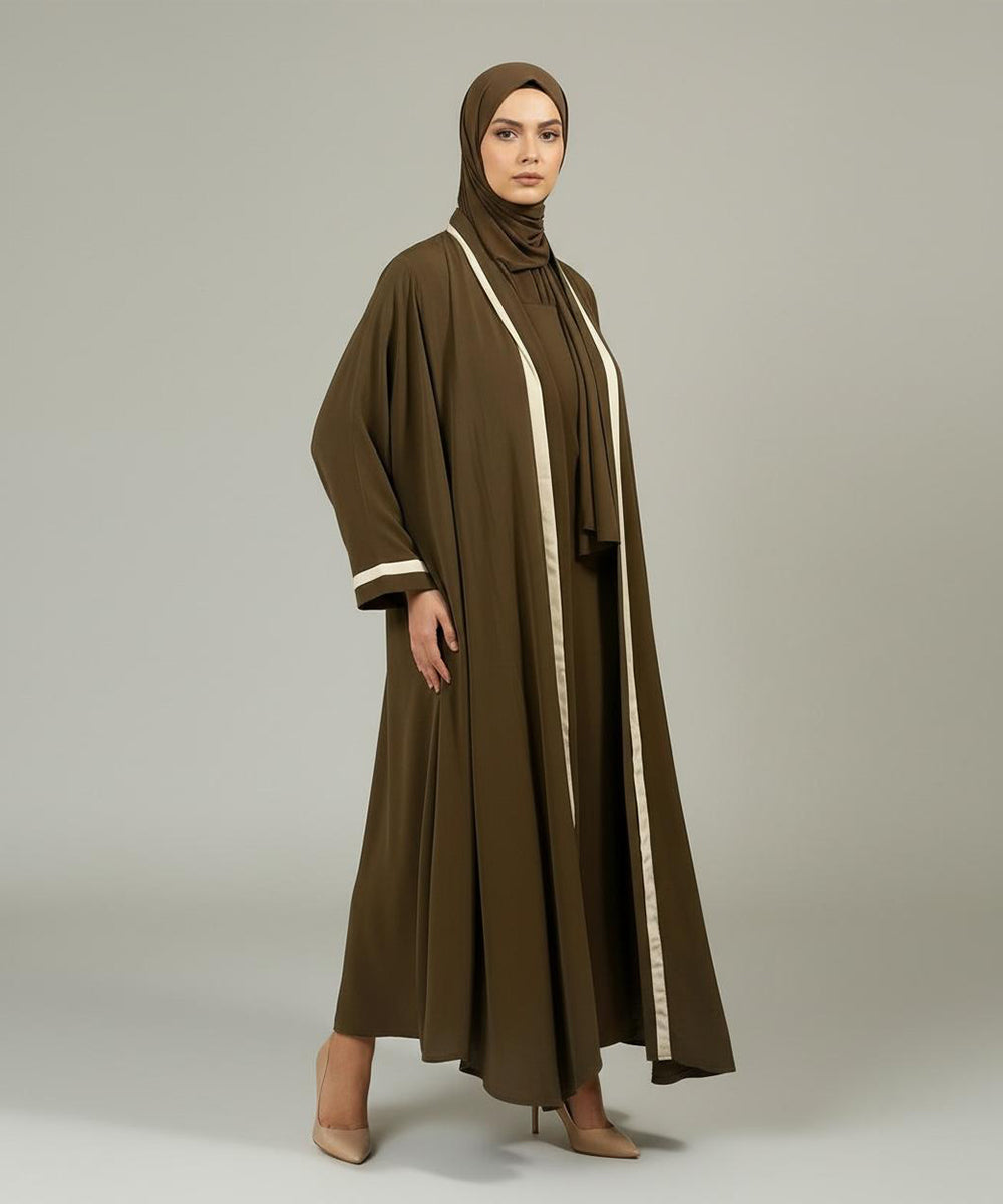 Simple Brown Abaya Having Graceful Flow With Hijab
