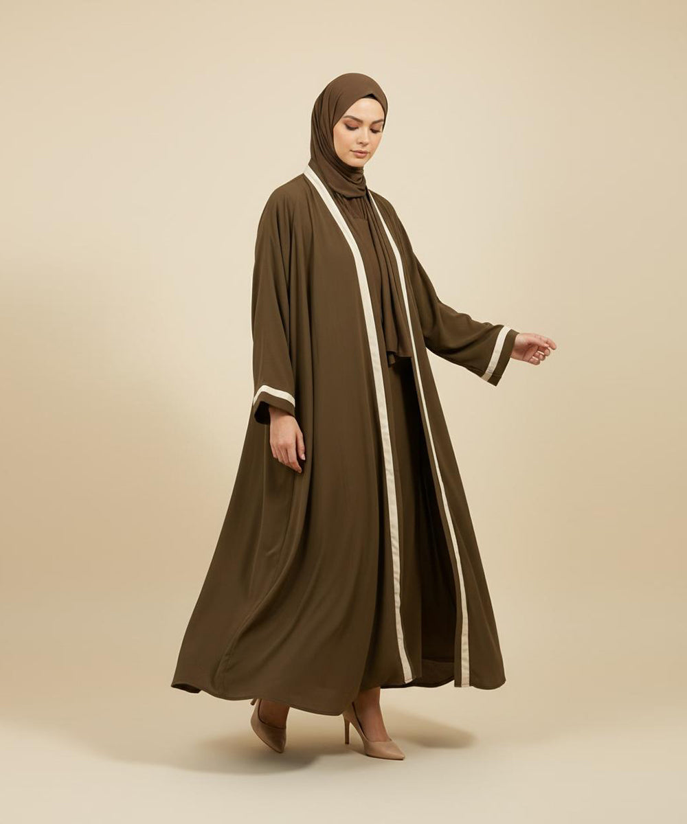 Simple Brown Abaya Having Graceful Flow With Hijab