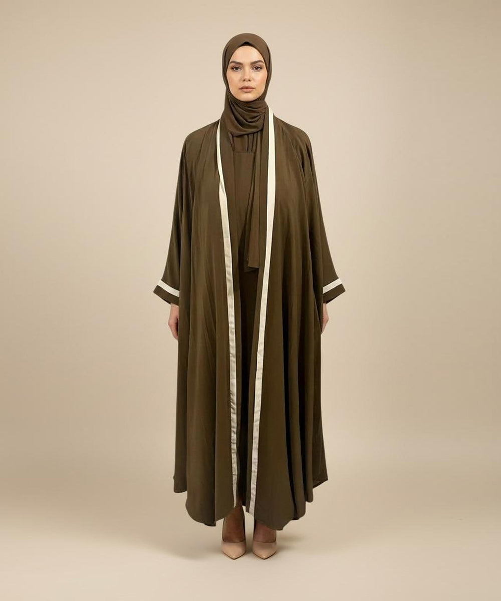 Simple Brown Abaya Having Graceful Flow With Hijab