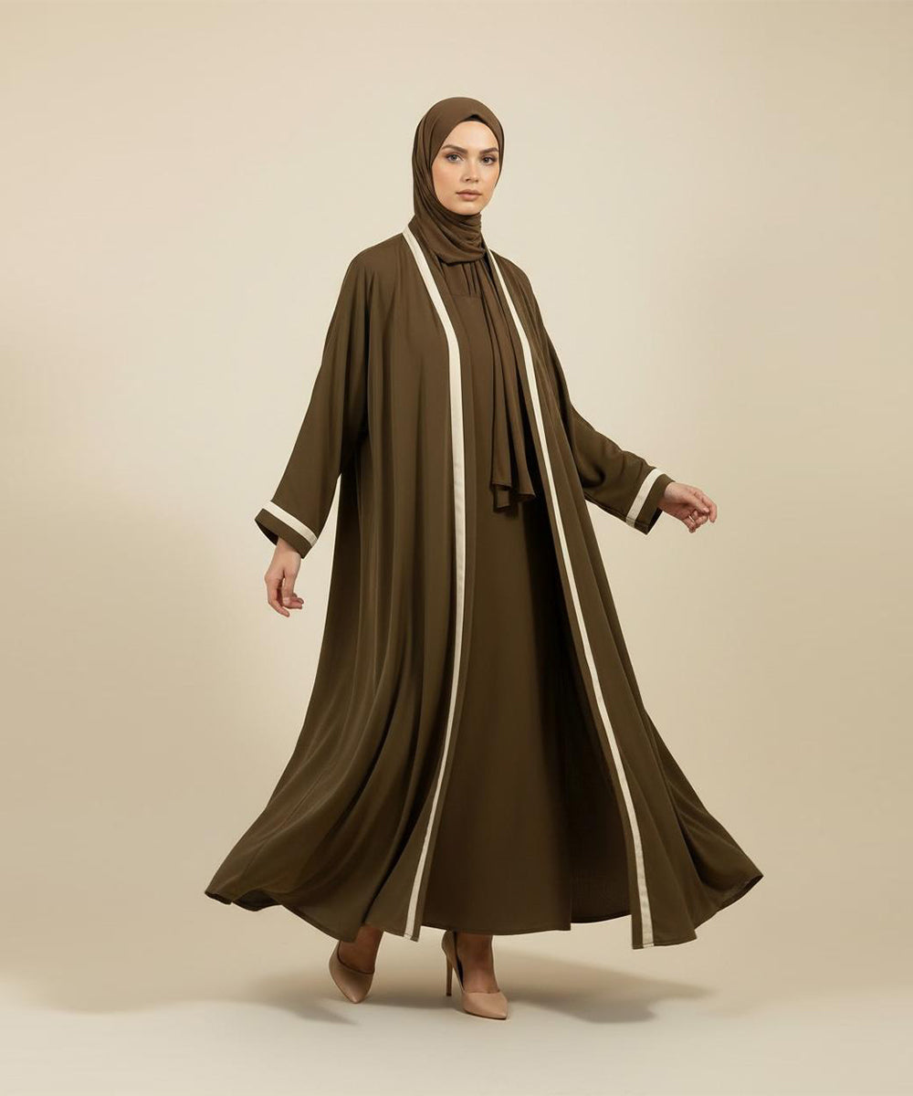 Simple Brown Abaya Having Graceful Flow With Hijab