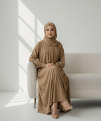 Single-Tone Front Open Button Down Abaya Rich Caramel Brown Shade