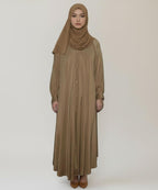Single-Tone Front Open Button Down Abaya Rich Caramel Brown Shade