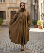 Soft Flowy Button Down Front Open Abaya Warm Camel Brown