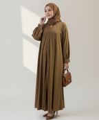 Soft Flowy Button Down Front Open Abaya Warm Camel Brown
