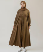 Soft Flowy Button Down Front Open Abaya Warm Camel Brown
