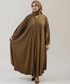 Soft Flowy Button Down Front Open Abaya Warm Camel Brown