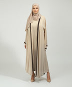 Soft Nude-Beige Abaya with a Graceful Flow With Hijab