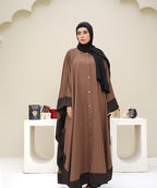 Straight-Cut Button-Down Farshi Flowy Cut Abaya With Hijab Brown
